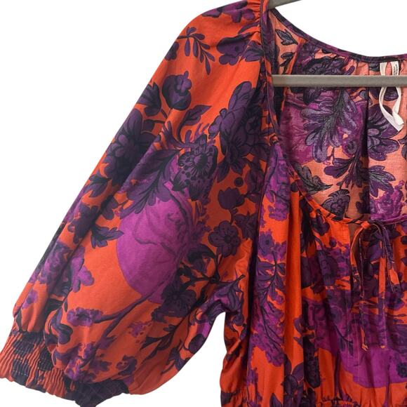 Anthropologie The Sommerset Puff Sleeve 100% Cotton Maxi Dress Purple Sz L - Picture 7 of 11